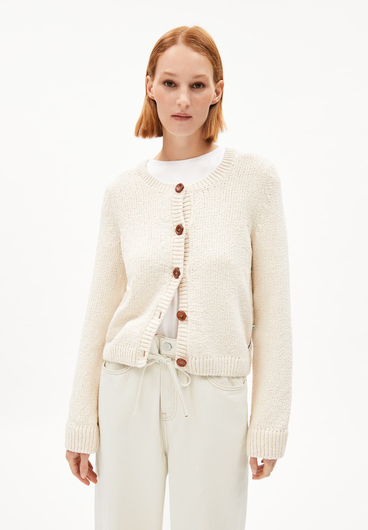 Gilet maille en coton bio | beige "jamiraa - oatmilk"