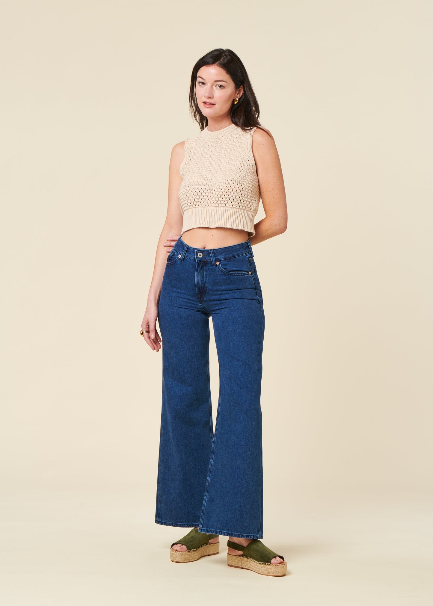Jean évasé en coton bio | bleu 'jane - alex dark worn'