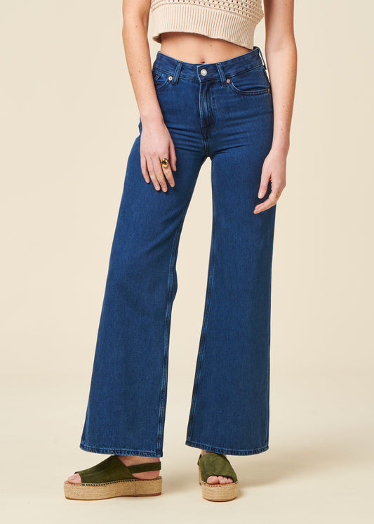 Jean évasé en coton bio | bleu "jane - alex dark worn"