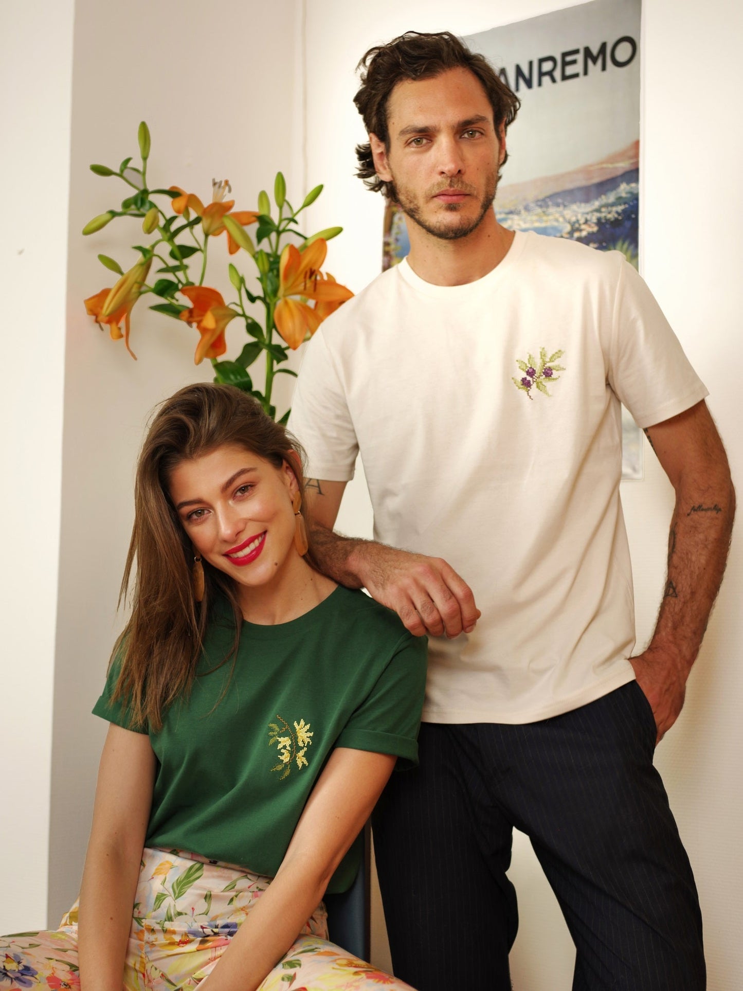 T-shirt brodé vert bouteille en coton bio - Jasmin