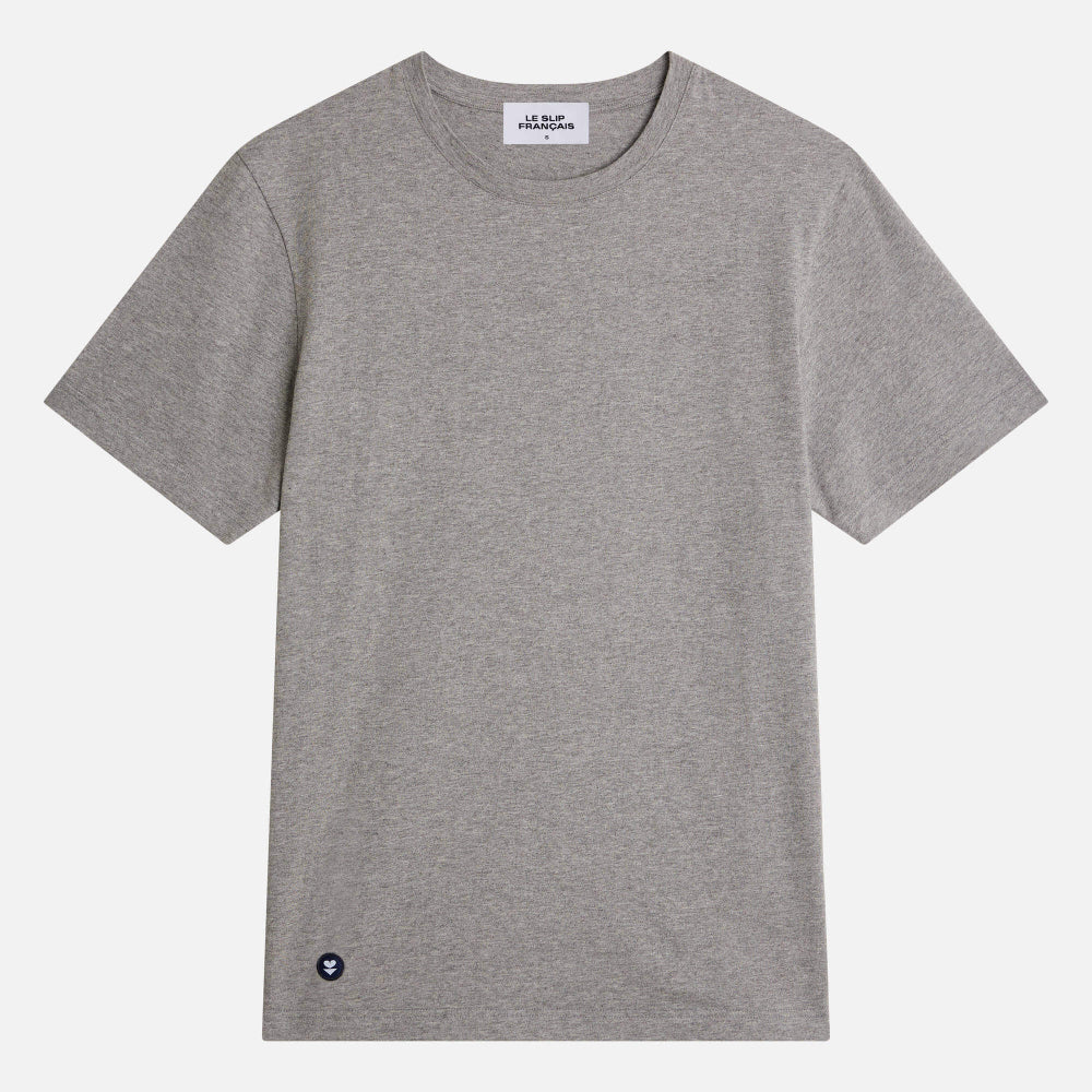 T-shirt gris en coton bio - jean plus - gris chine