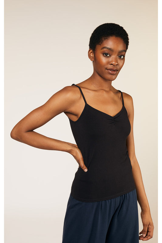 Débardeur col V noir en coton bio - jemma camisole top black