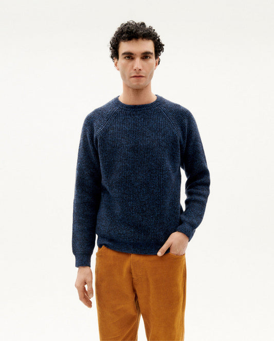Pull col rond marine en laine certifiée - anteros navy
