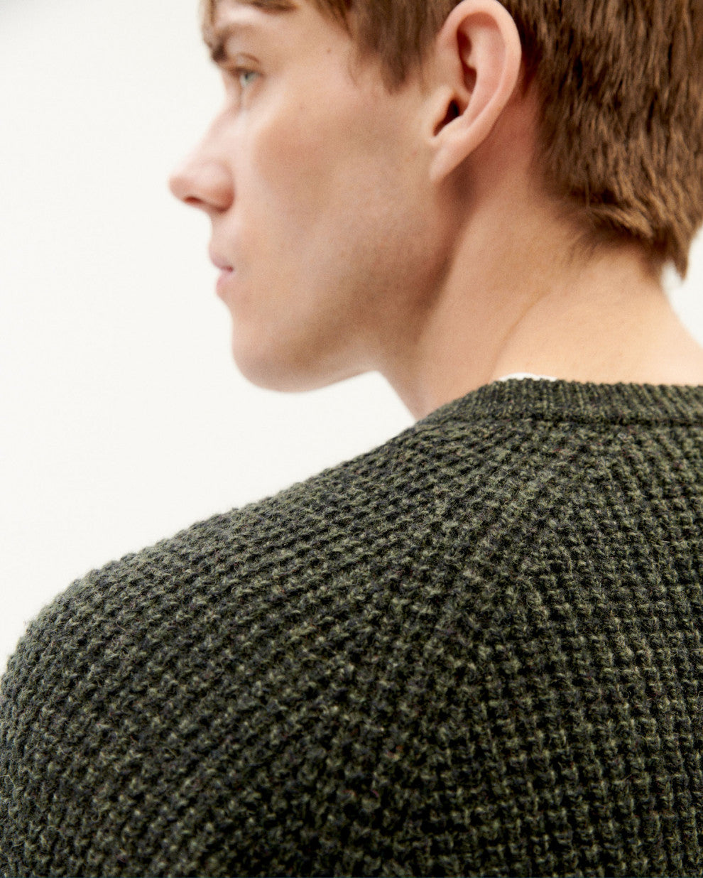 Pull col rond vert foncé en laine certifiée - anteros dark green