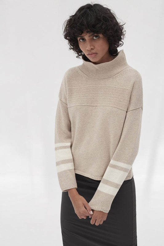 Pull en maille col haut beige en laine recyclée - Dema