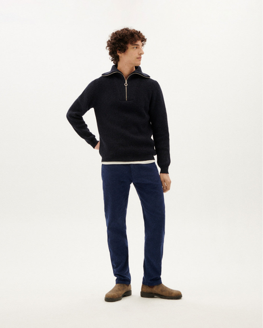 Pull cammionneur en maille de laine certifiée | marine "navy helio knitted sweater"