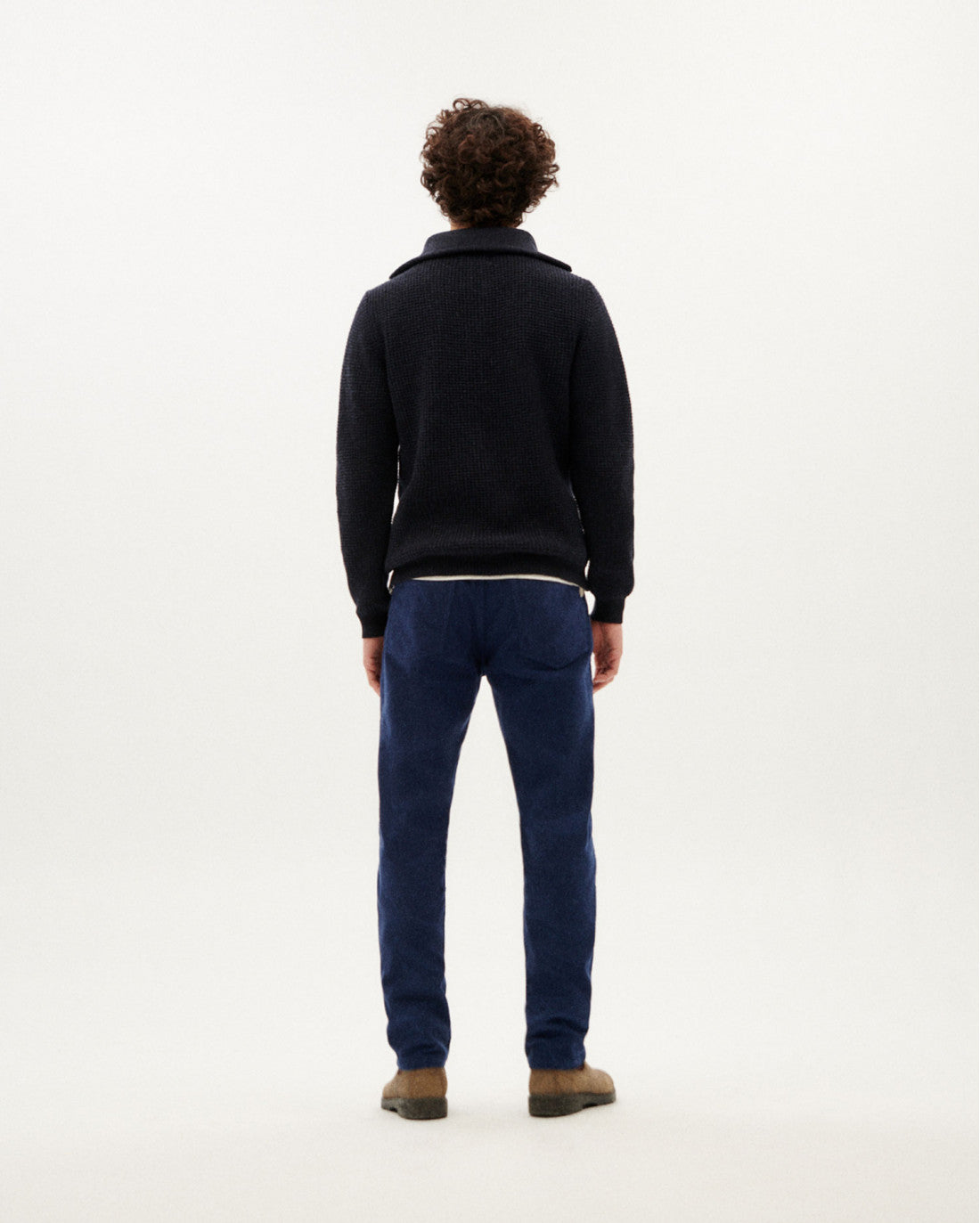 Pull cammionneur en maille de laine certifiée | marine "navy helio knitted sweater"