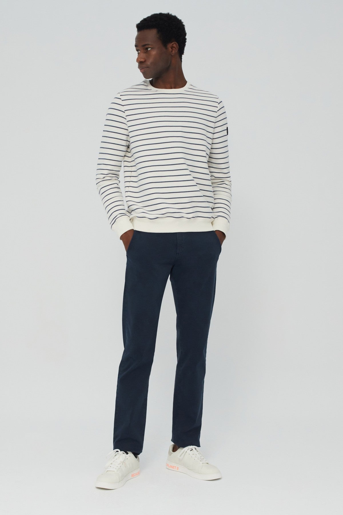 Sweat rayé blanc en coton bio - Pluscombe