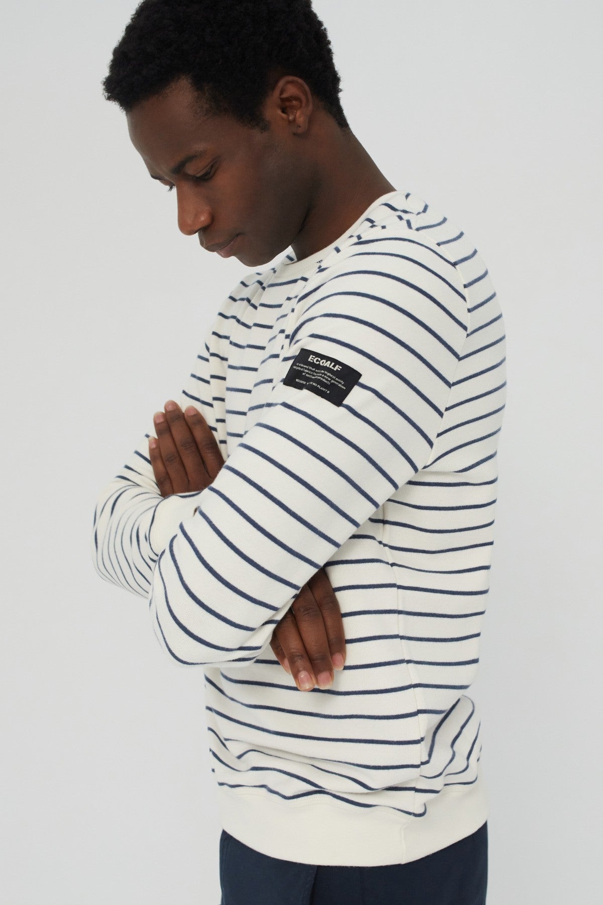Sweat rayé blanc en coton bio - Pluscombe