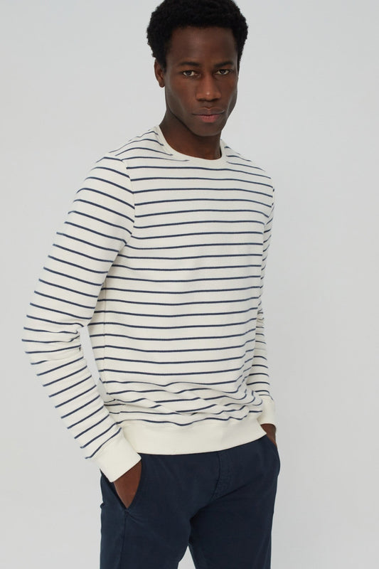 Sweat rayé blanc en coton bio - Pluscombe