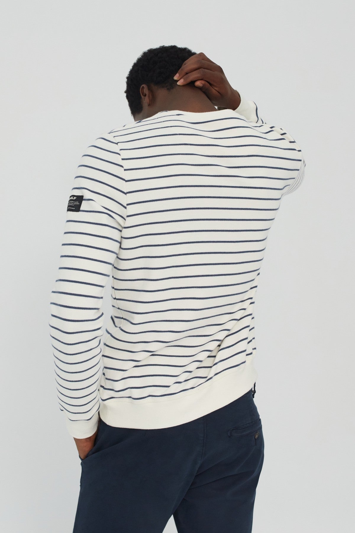 Sweat rayé blanc en coton bio - Pluscombe