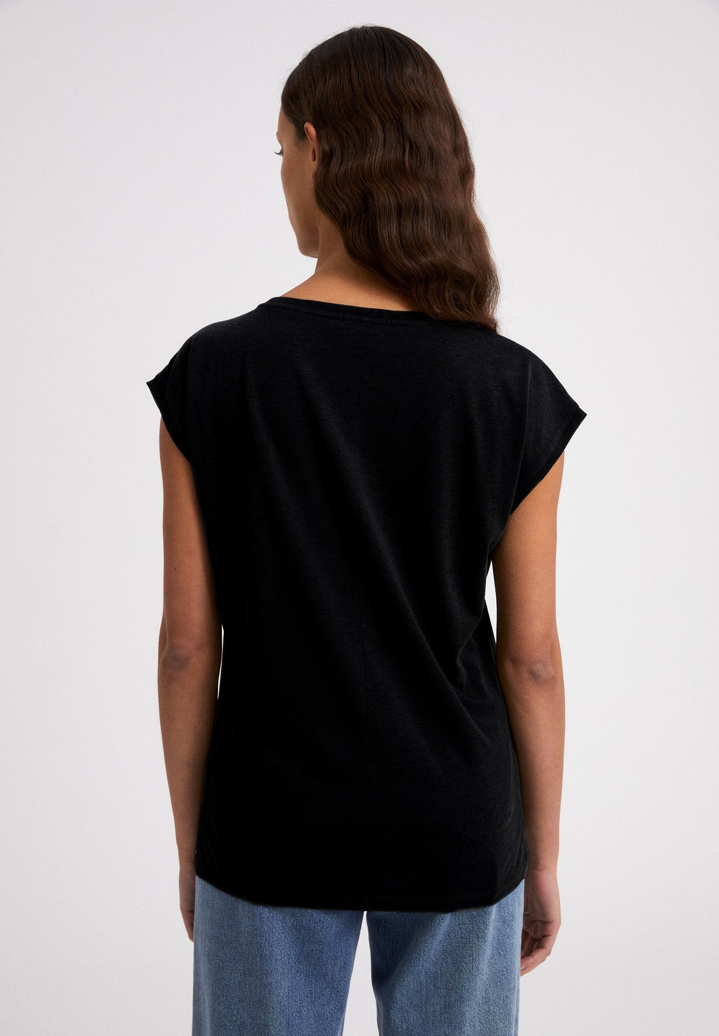 T-shirt uni noir en tencel - Jilaa