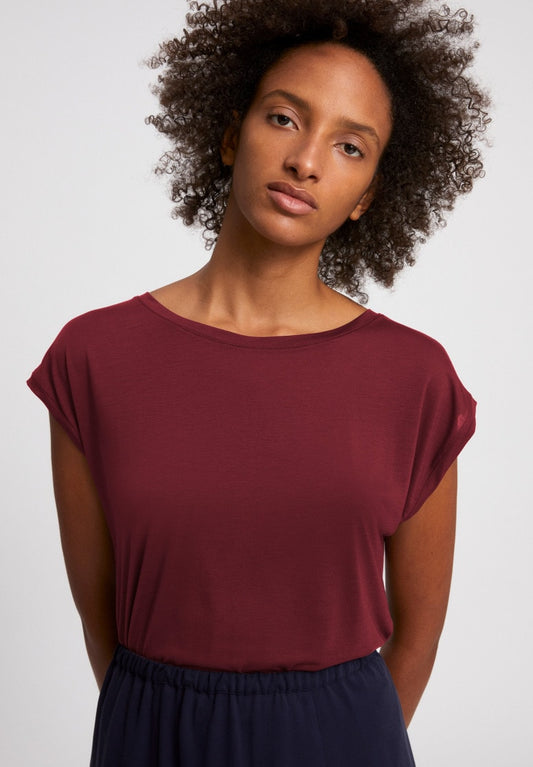 T-shirt léger rouge en tencel et coton bio - Jilaa ruby red