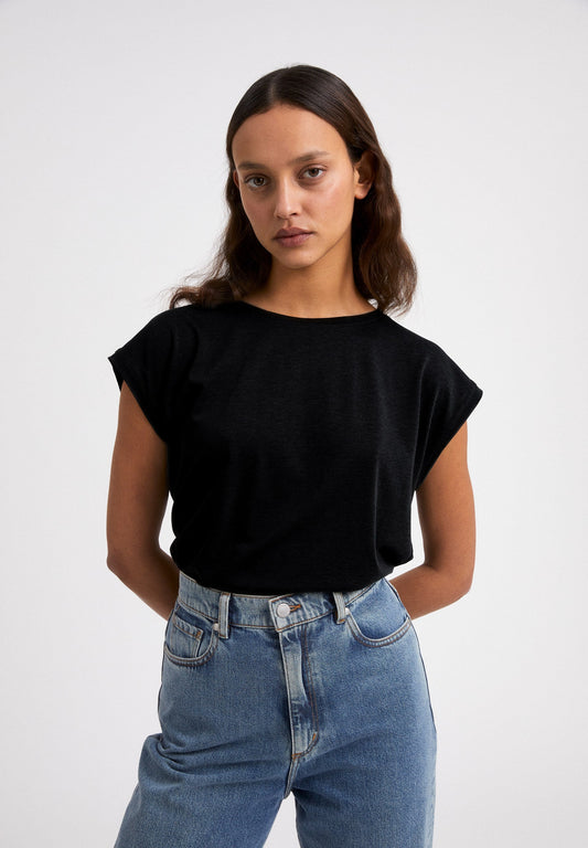 T-shirt uni noir en tencel - Jilaa
