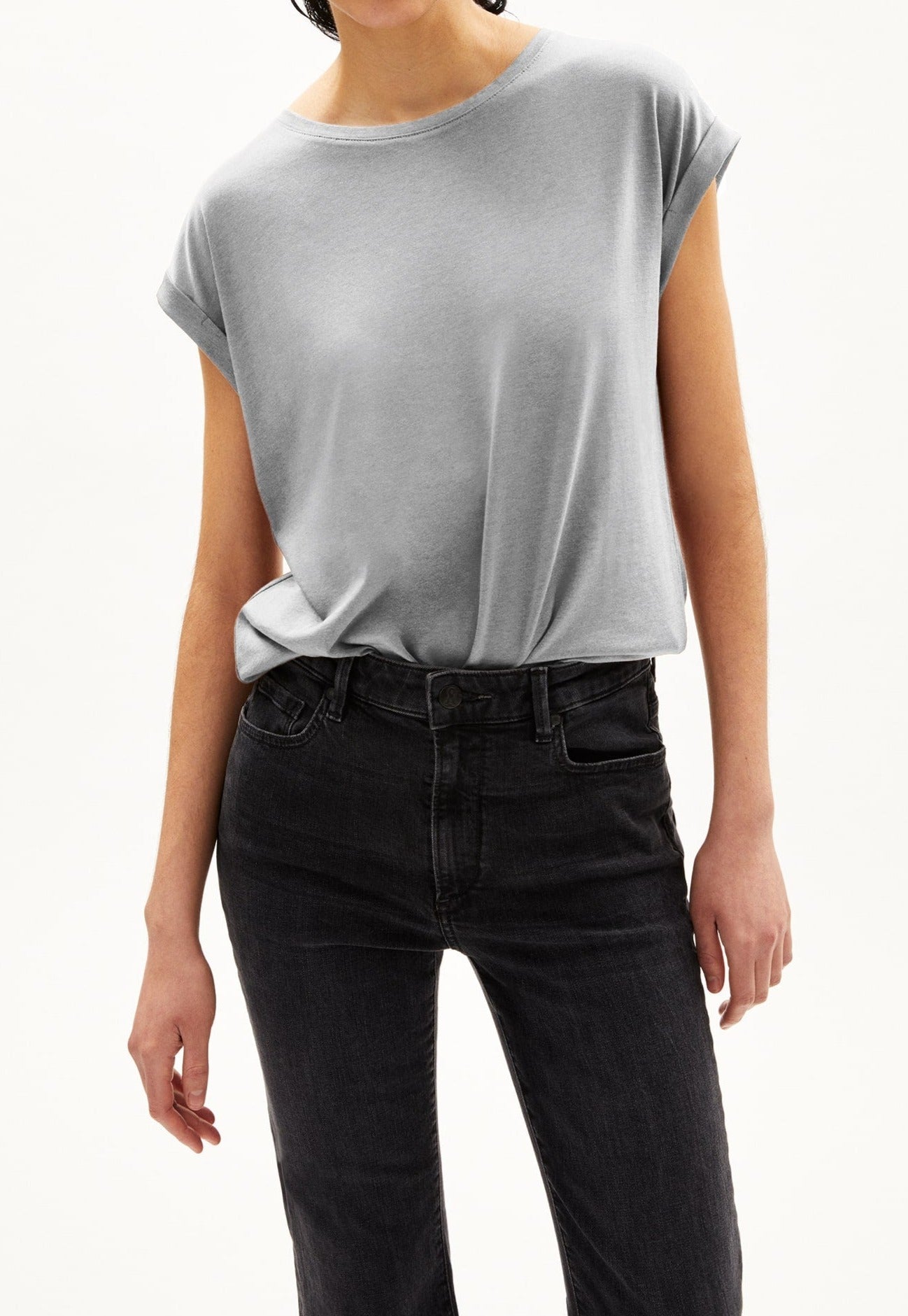 T-shirt en tencel et coton bio | gris "jilaana mid grey melange"