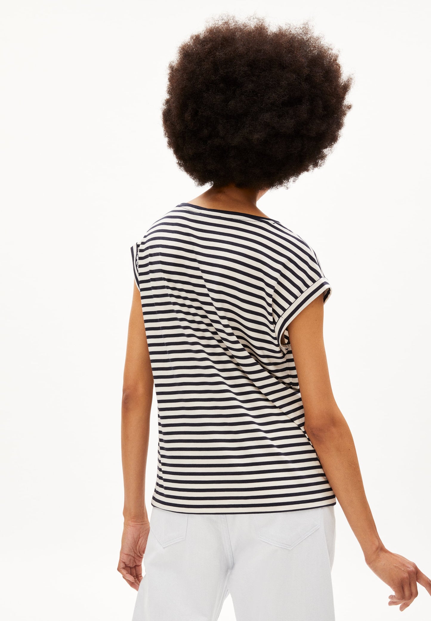 T-shirt rayé en tencel et coton bio - jilaana stripes night sky-oatmilk