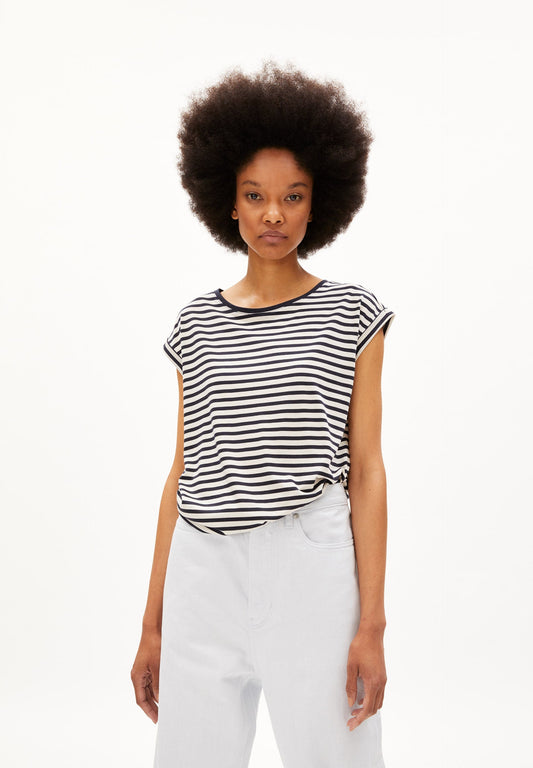 T-shirt rayé en tencel et coton bio - jilaana stripes night sky-oatmilk