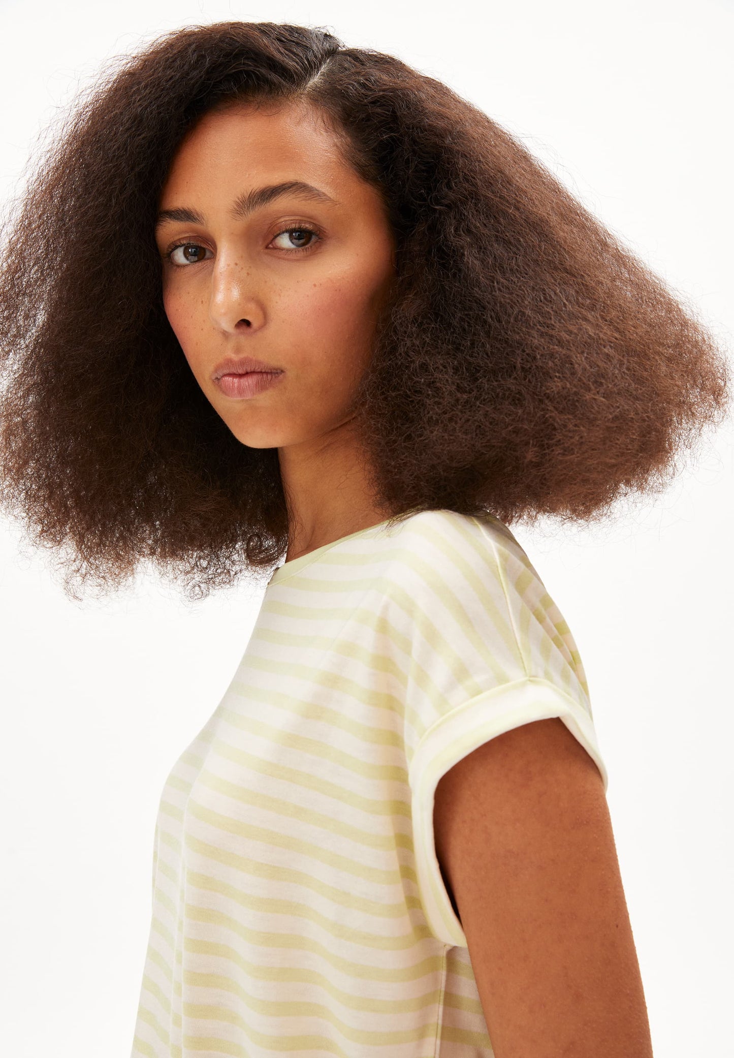 T-shirt en tencel et coton bio | rayé vert "jilaana stripes pastel green-oatmilk"