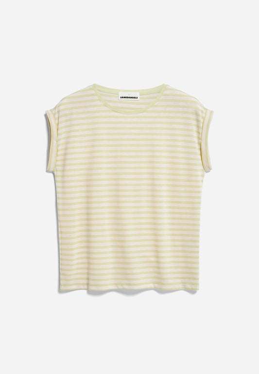 T-shirt en tencel et coton bio | rayé vert "jilaana stripes pastel green-oatmilk"