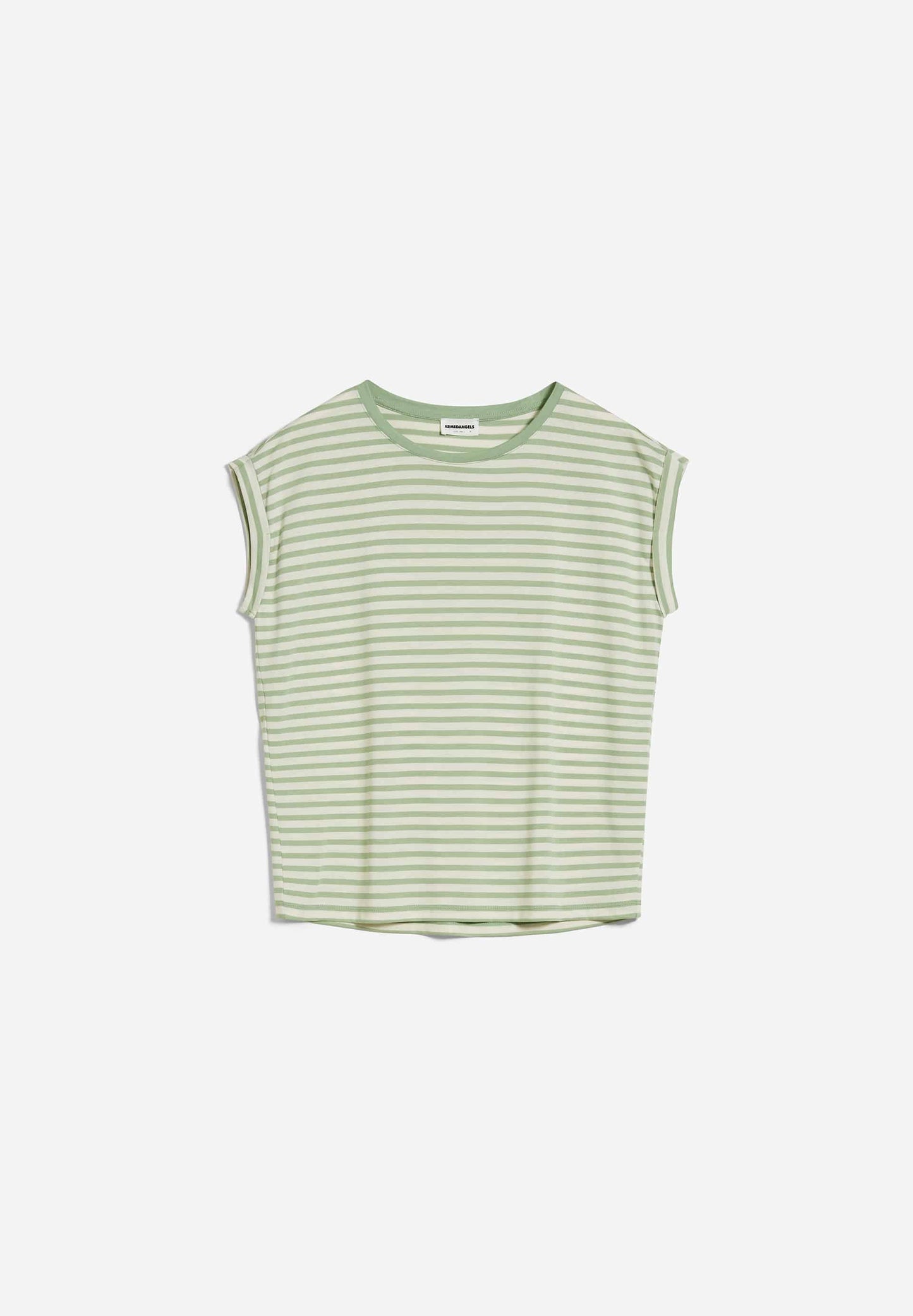 T-shirt rayé bicolore en tencel et coton bio - jilaana stripes - smith green-oatmilk