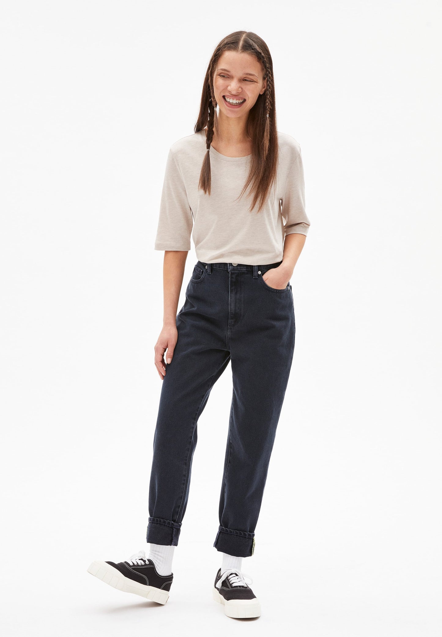 T-shirt ample beige en tencel et coton bio - Jilaraa light desert melange