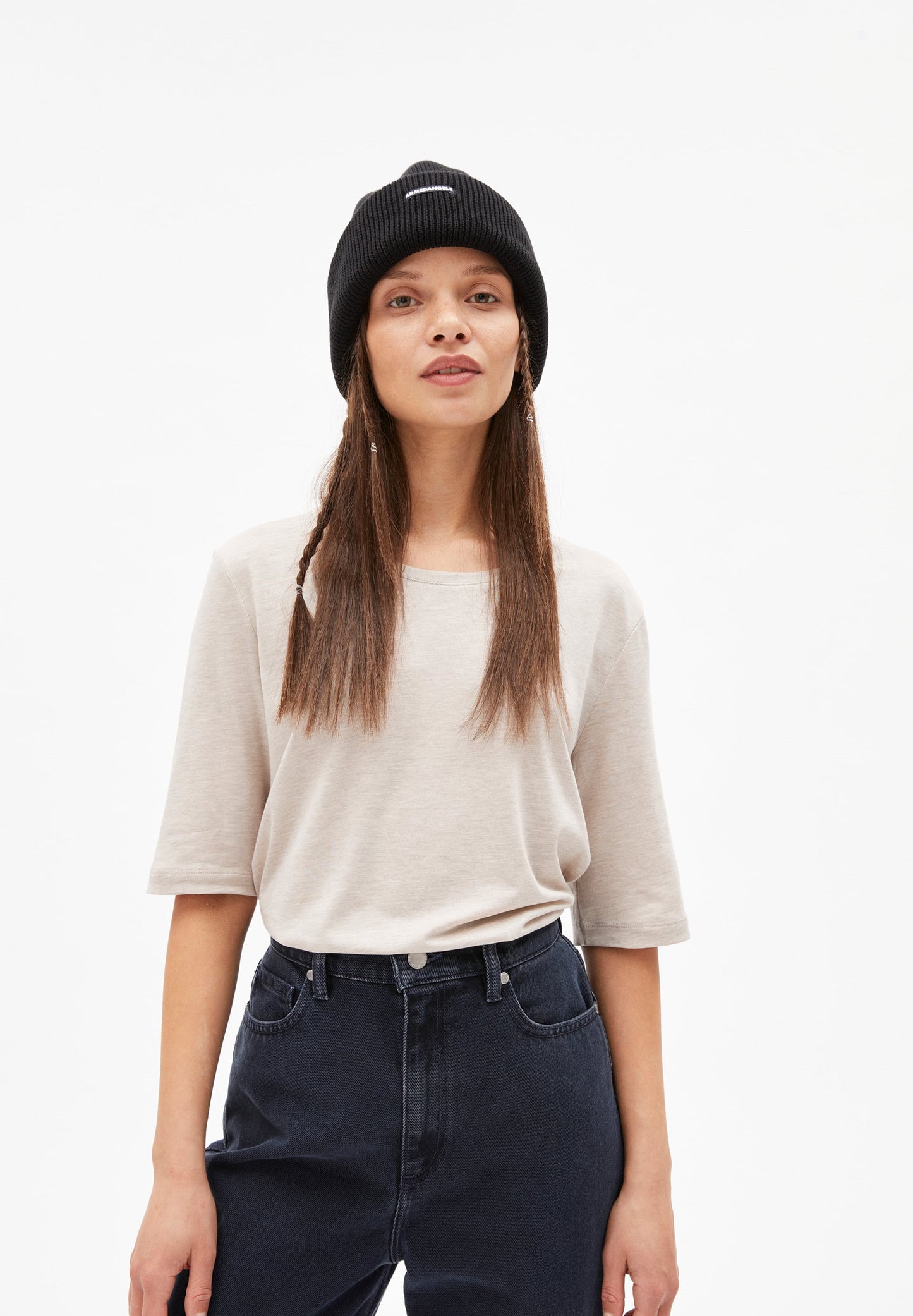 T-shirt ample beige en tencel et coton bio - Jilaraa light desert melange