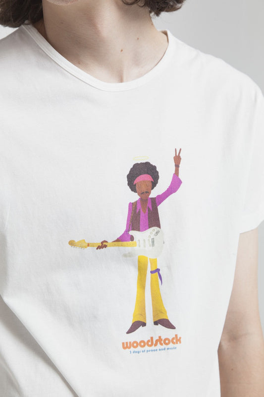 T-shirt imprimé blanc en coton bio - Jimihendrix