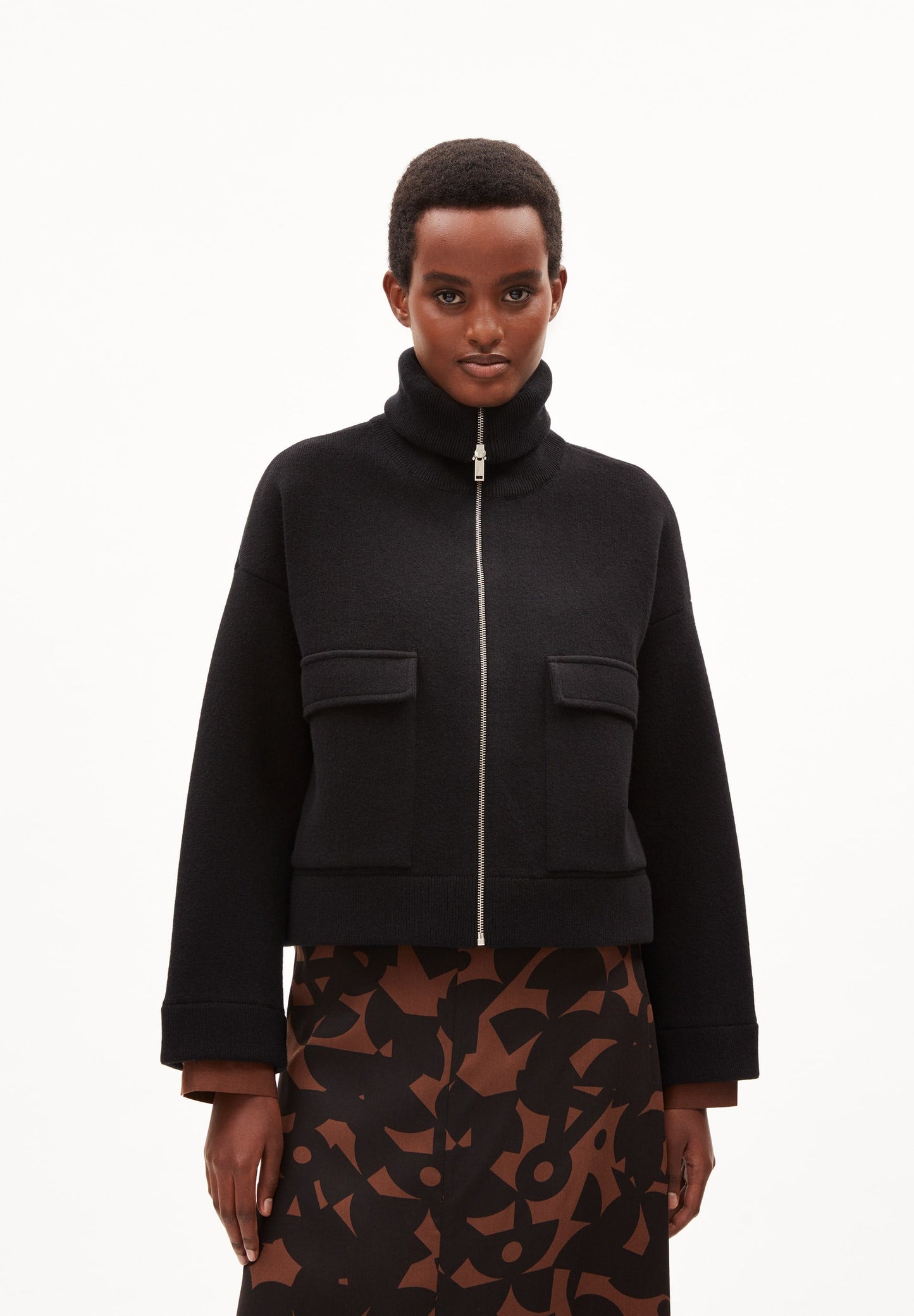 Veste zippée en coton et laine bio | Noir "joannaa black"