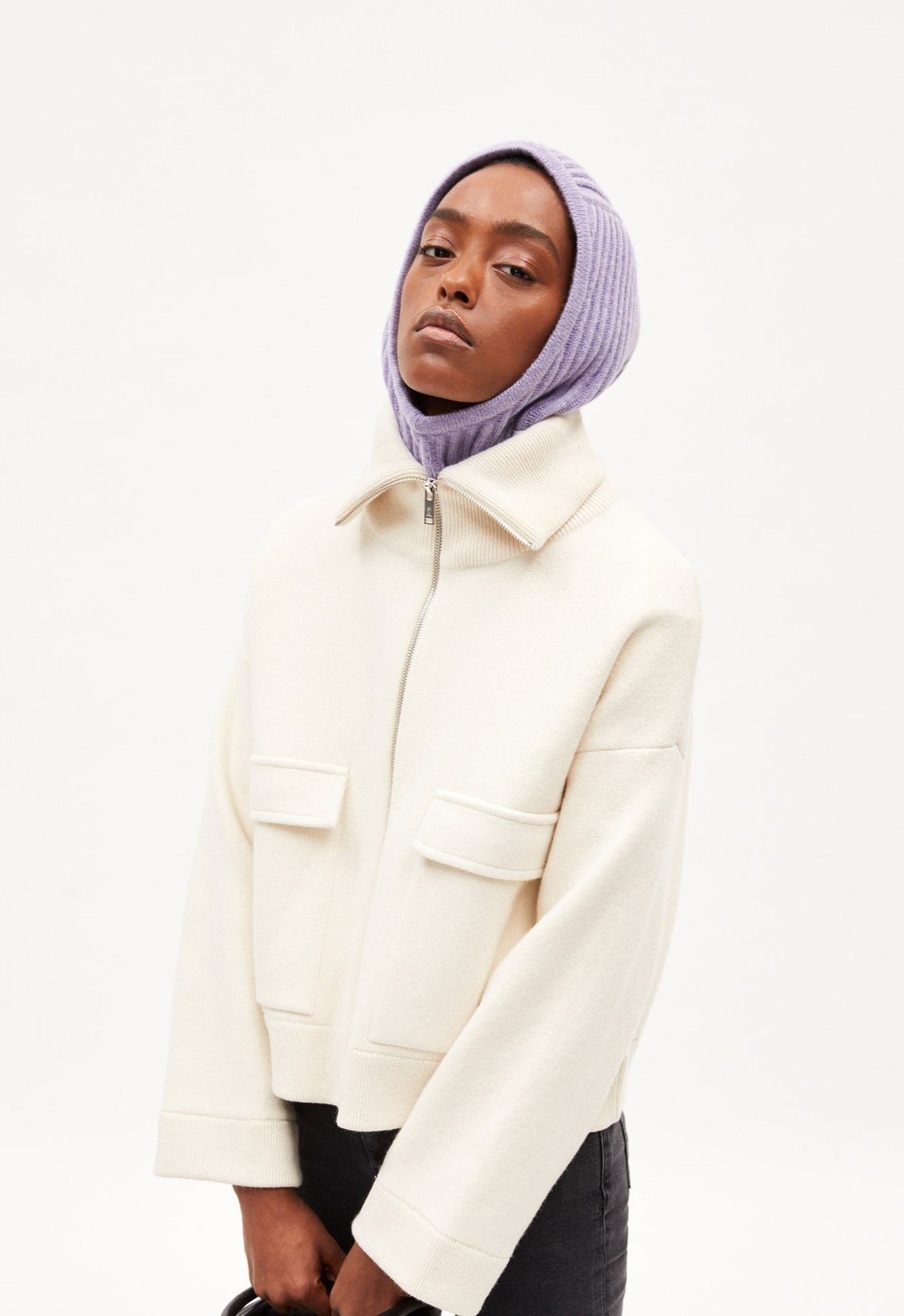 Veste zippée en coton et laine bio | Écru "joannaa oatmilk"