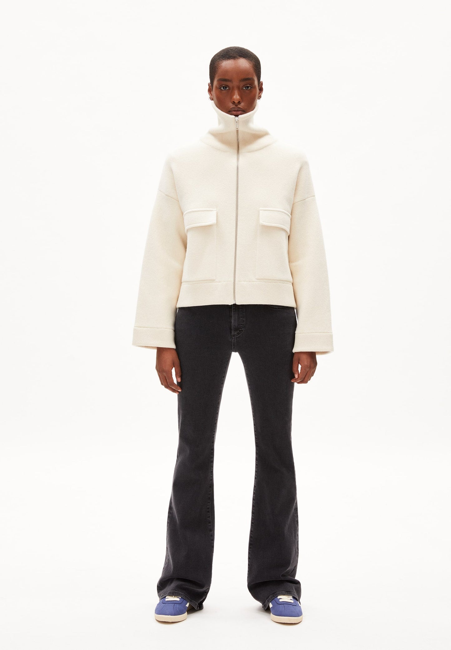 Veste zippée en coton et laine bio | Écru "joannaa oatmilk"