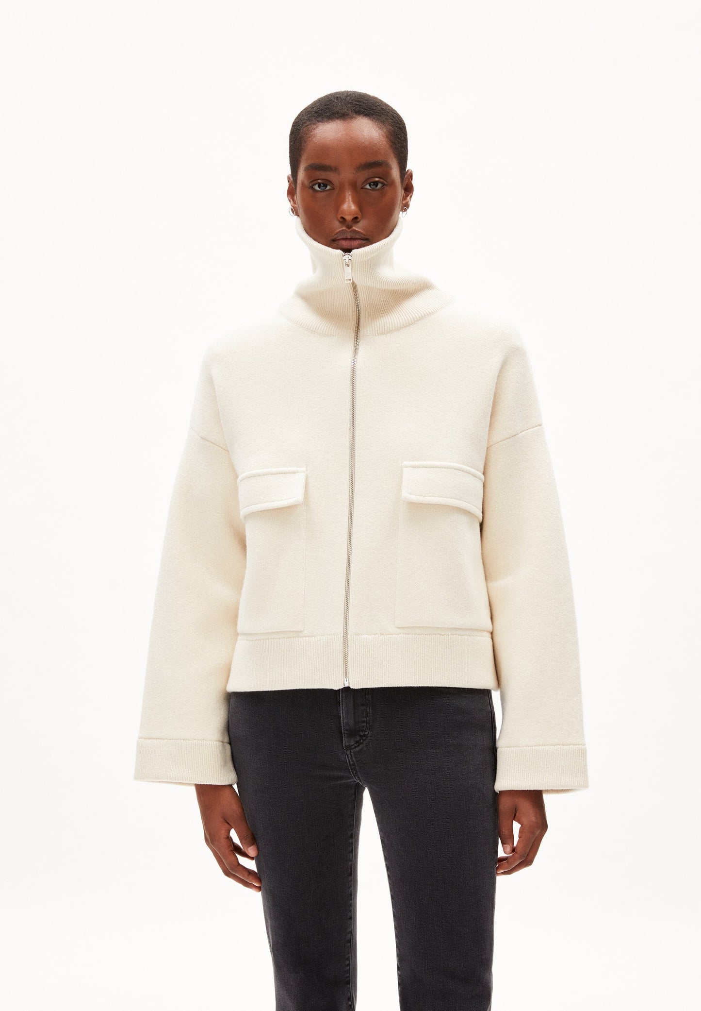 Veste zippée en coton et laine bio | Écru "joannaa oatmilk"