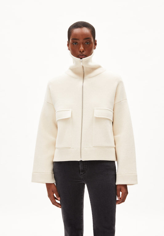 Veste zippée en coton et laine bio | Écru "joannaa oatmilk"
