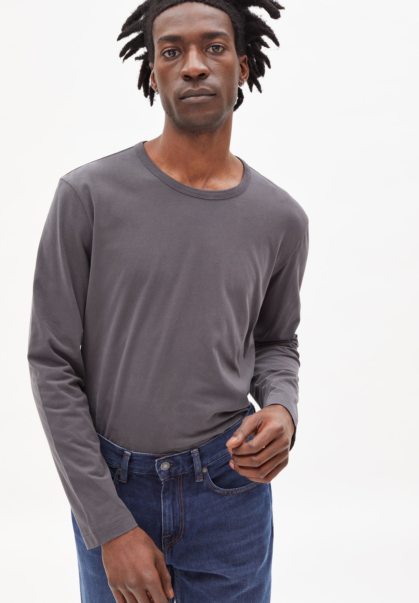 T-shirt gris à manches longues en coton bio - JOHAAN SOFT BRUSHED acid black