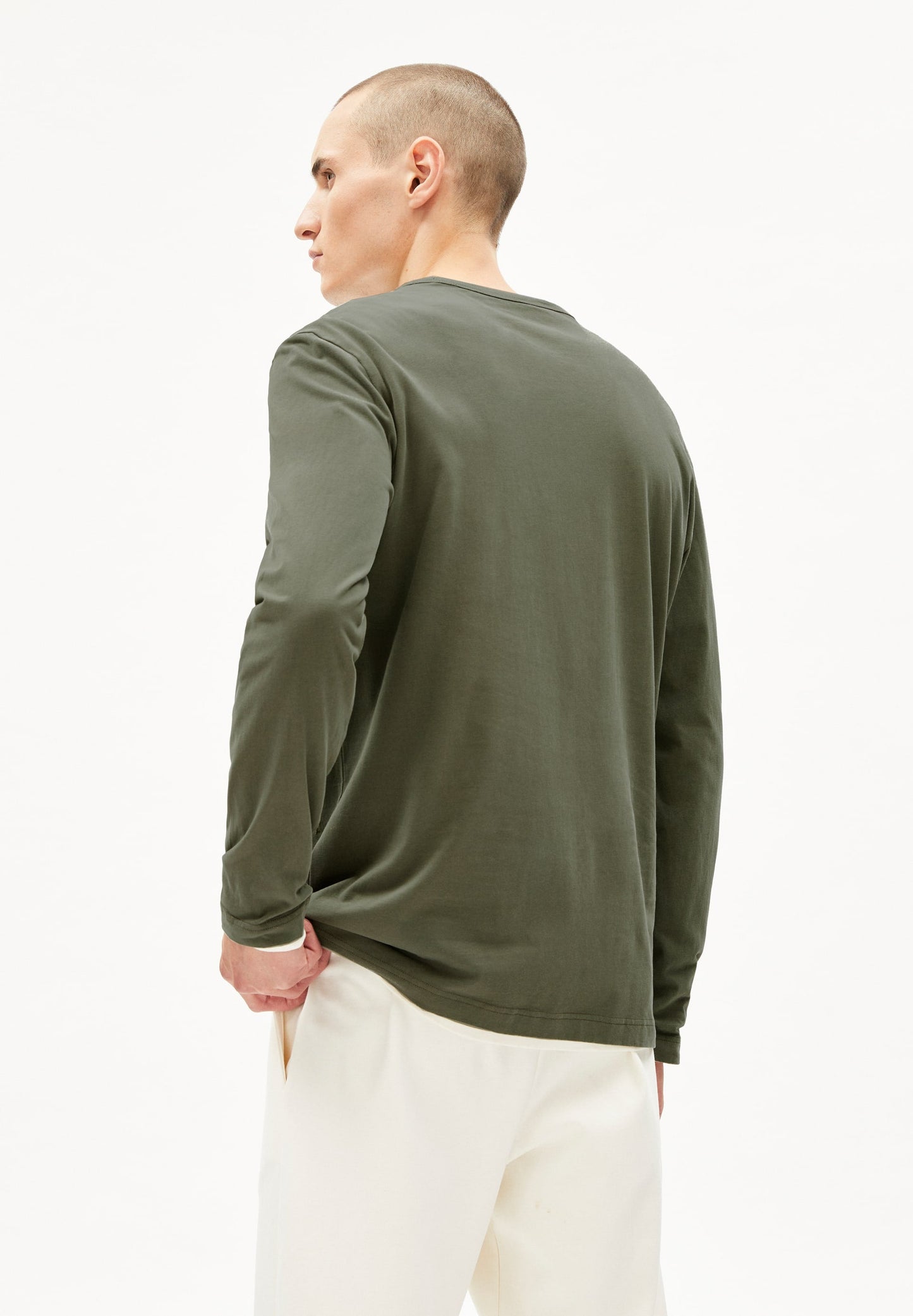 T-shirt vert à manches longues en coton bio - JOHAAN SOFT BRUSHED icy moss