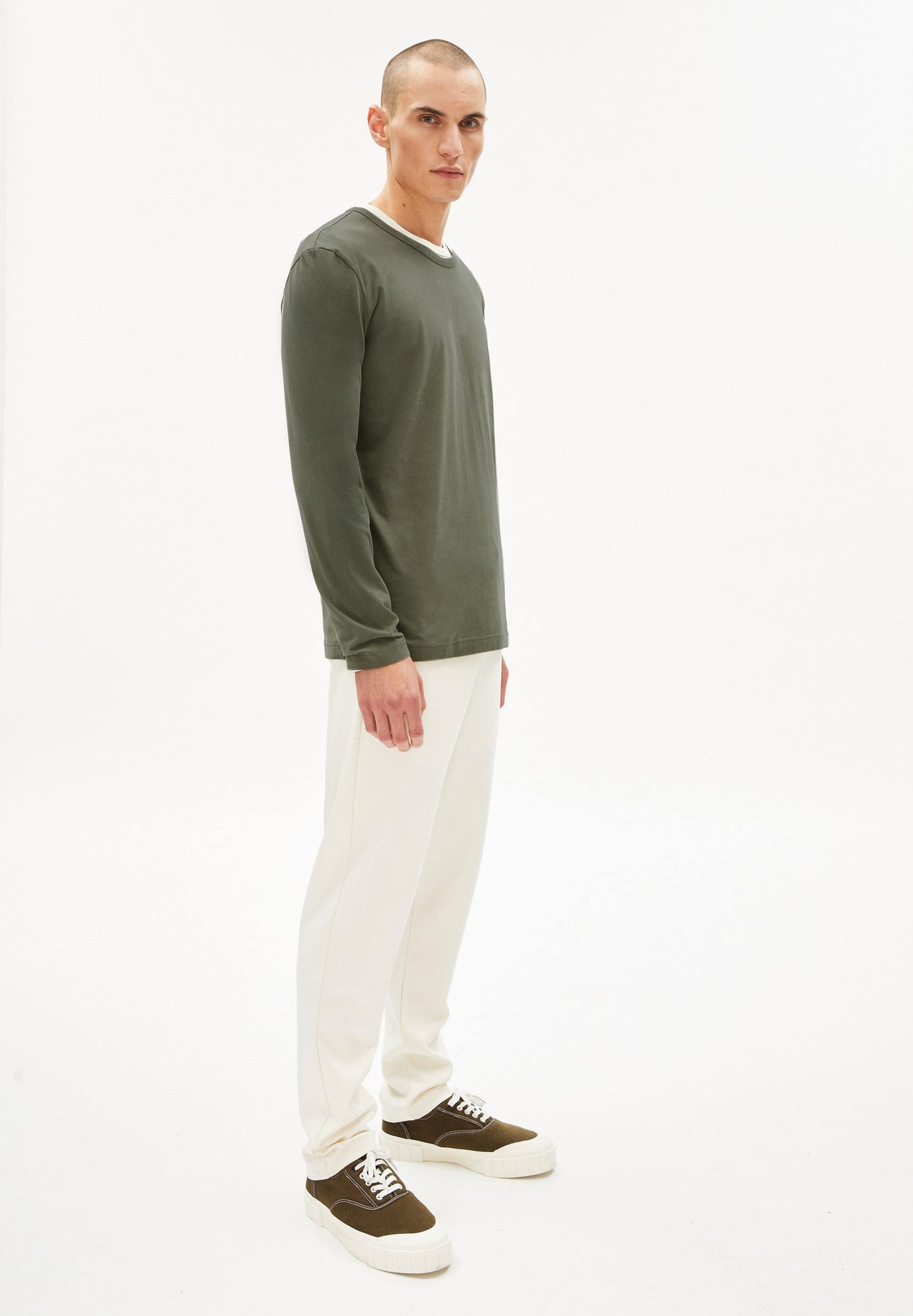 T-shirt vert à manches longues en coton bio - JOHAAN SOFT BRUSHED icy moss