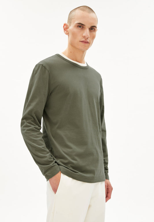 T-shirt vert à manches longues en coton bio - JOHAAN SOFT BRUSHED icy moss