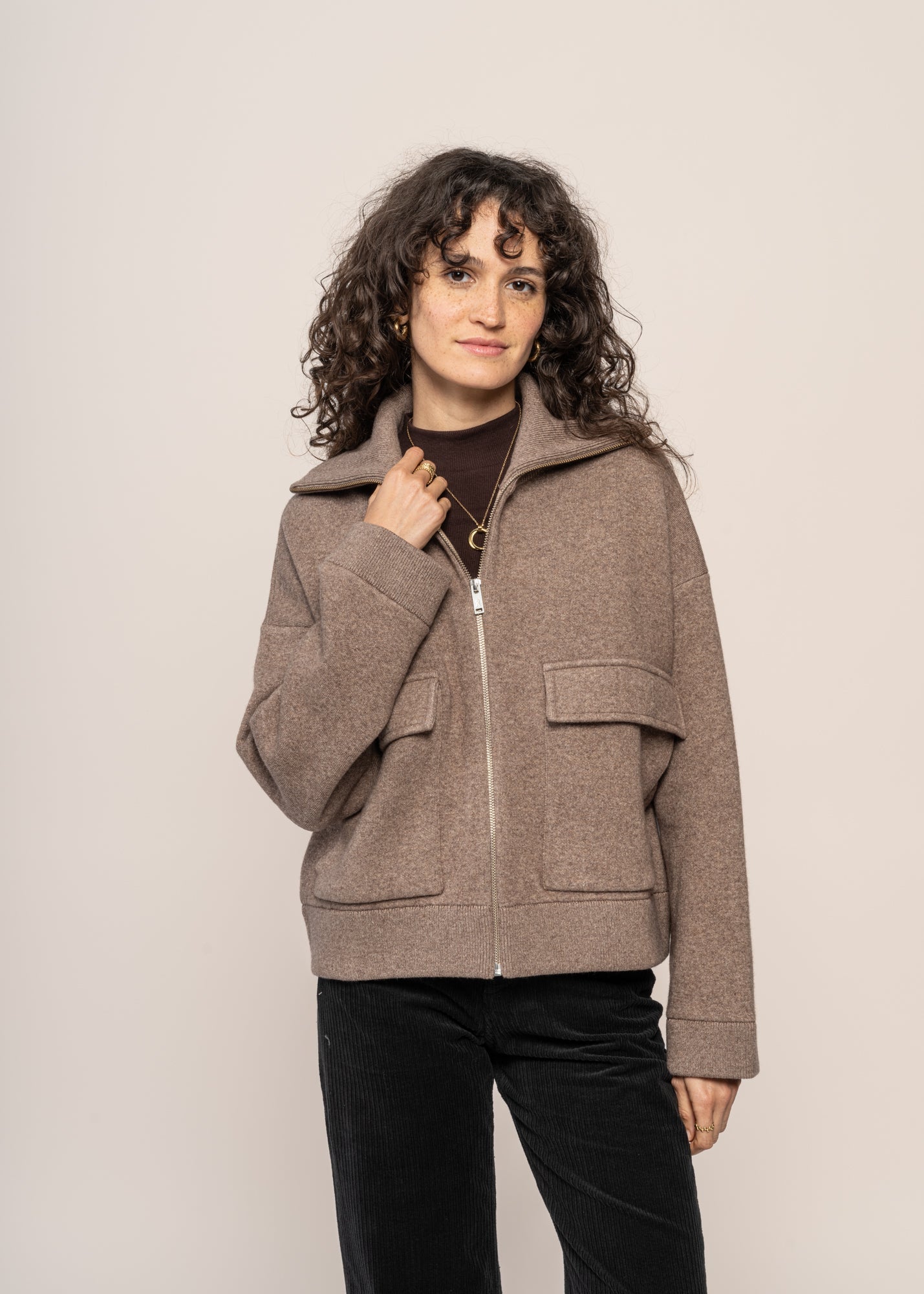 Veste en laine bio | marron "JOANIAAS - cinnamon dust melange"