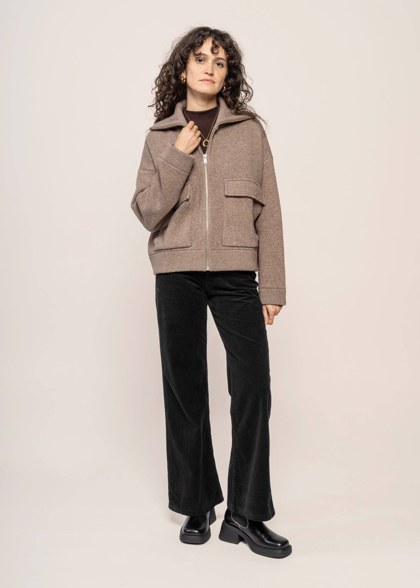 Veste en laine bio | marron "JOANIAAS - cinnamon dust melange"