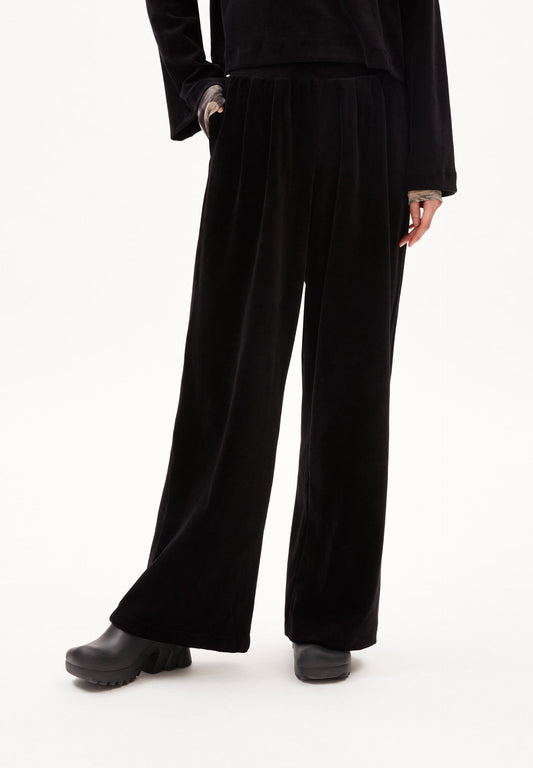 Pantalon ample en velours de coton bio | noir "juanaa velvet - black"