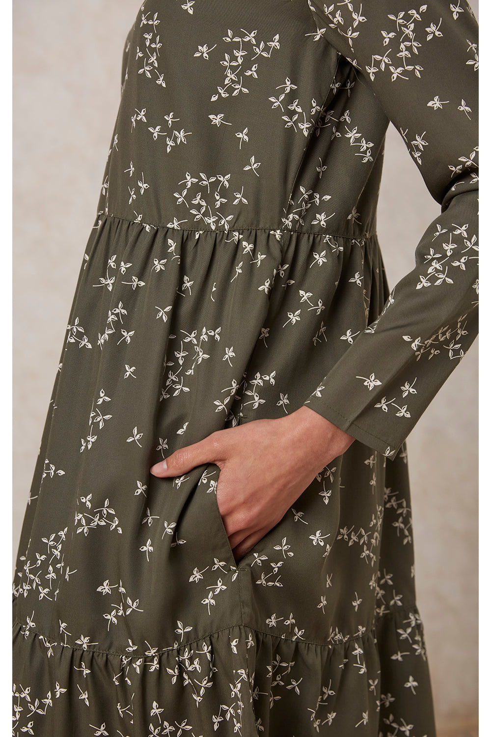 Robe plissée kaki à motifs en tencel - juno leaf dress khaki