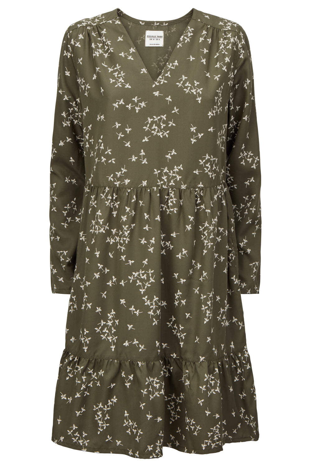 Robe plissée kaki à motifs en tencel - juno leaf dress khaki