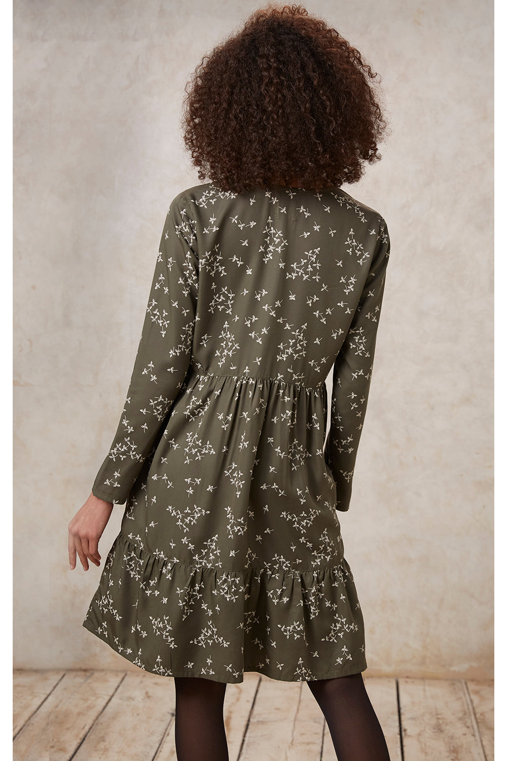 Robe plissée kaki à motifs en tencel - juno leaf dress khaki