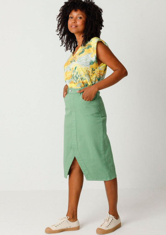 Jupe crayon en jean de coton bio | Vert "aintzane skirt grass green"