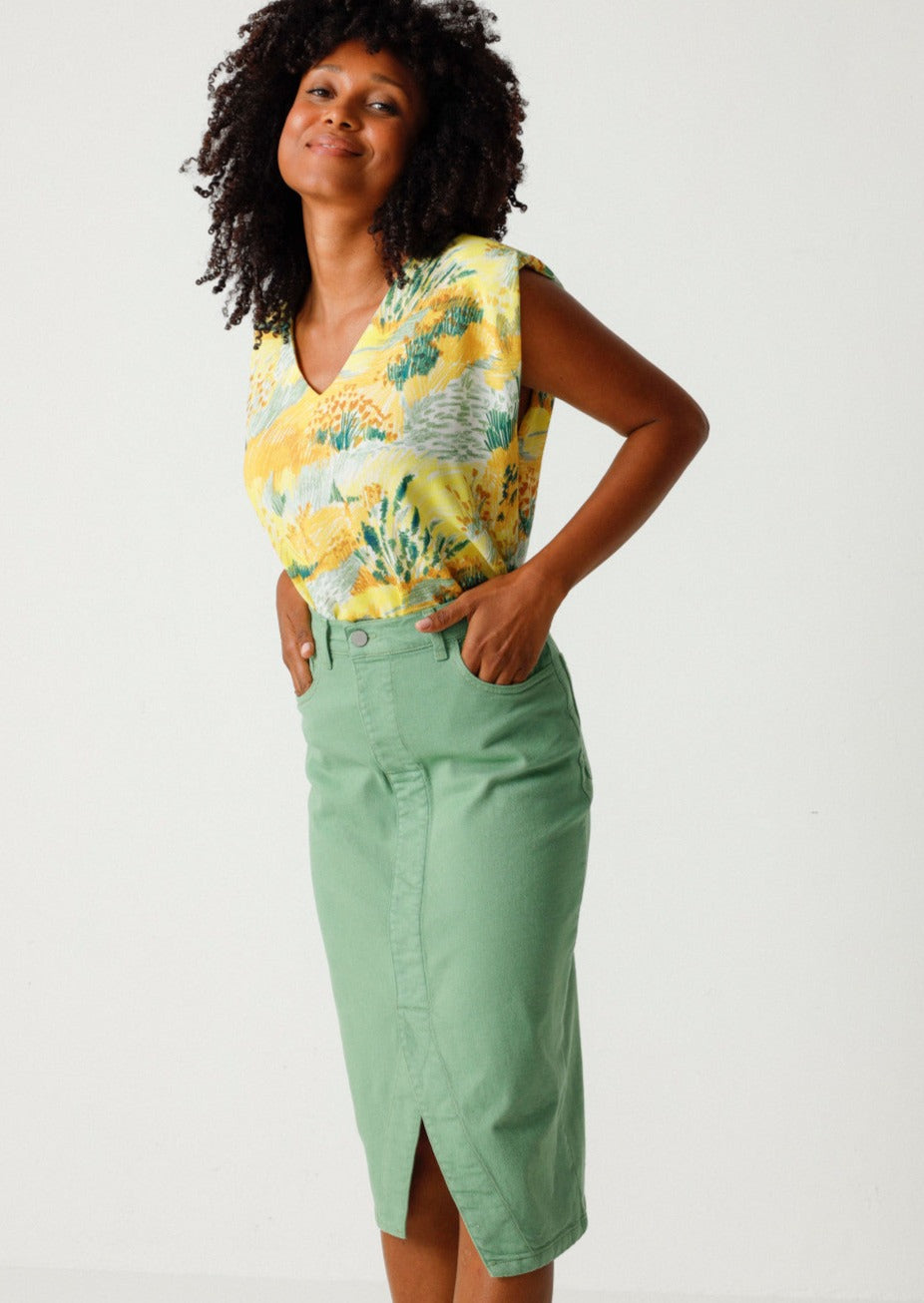 Jupe crayon en jean de coton bio | Vert "aintzane skirt grass green"