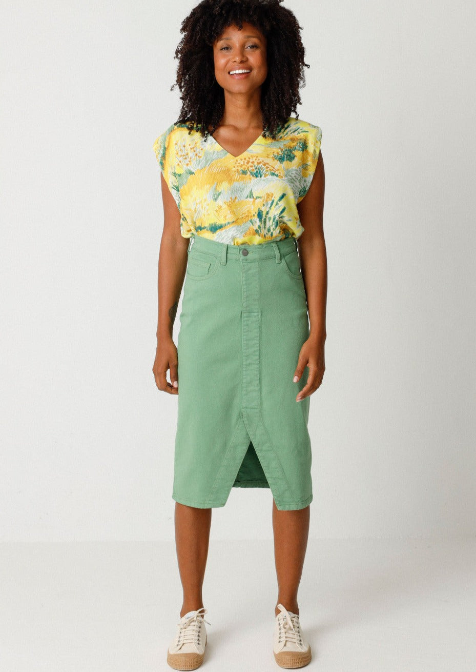 Jupe crayon en jean de coton bio | Vert "aintzane skirt grass green"