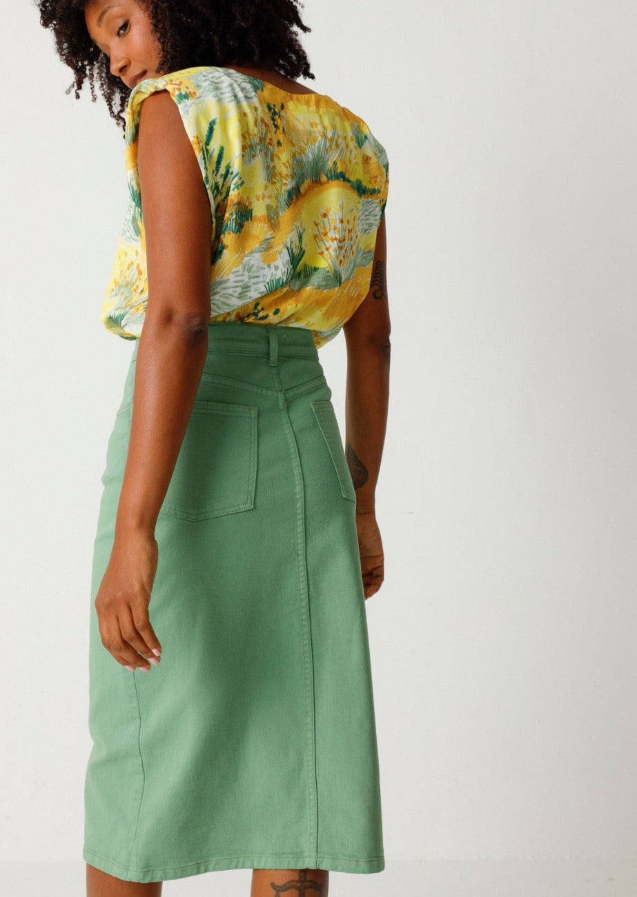 Jupe crayon en jean de coton bio | Vert "aintzane skirt grass green"