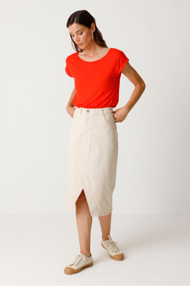 Jupe jean en coton bio | beige "aintzane creme"