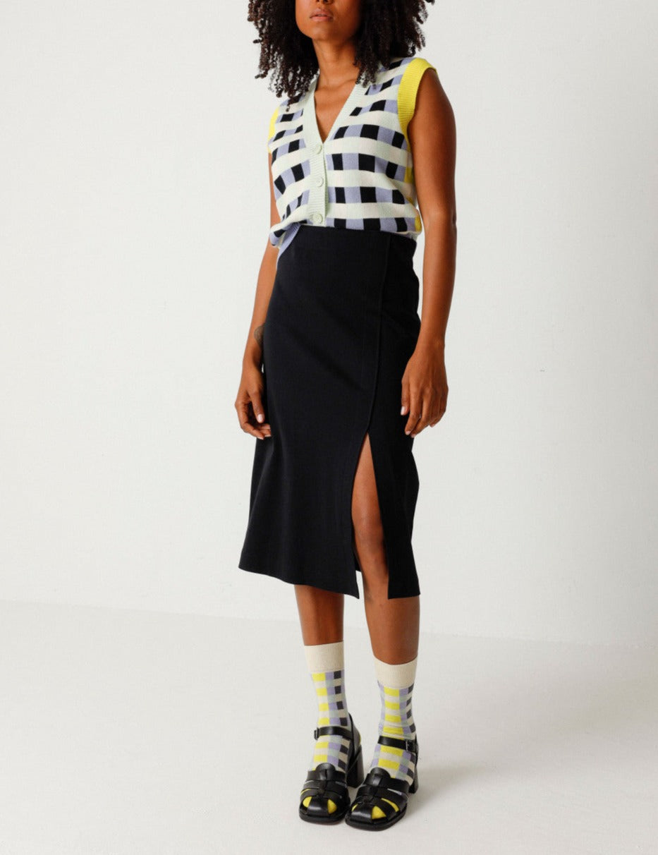 Jupe midi portefeuille en coton bio | noir "baiza-gots skirt black"