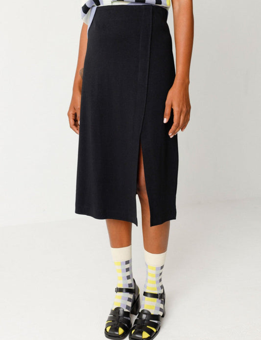 Jupe midi portefeuille en coton bio | noir "baiza-gots skirt black"
