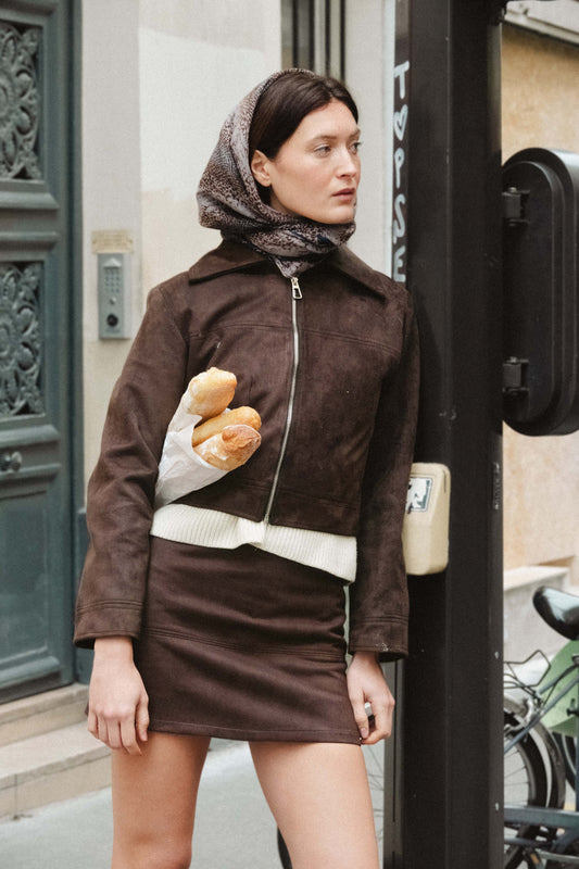 Jupe made in france en daim upcyclé | marron "clothilde"